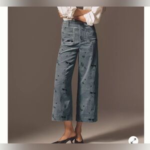 Anthropologie Maeve The Colette Crop Wide-Leg Embroidered Corduroy Pants size 30